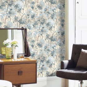 PAPEL PINTADO Jardín Beige y Azul