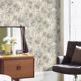 PAPEL PINTADO Jardín Gris y Beige