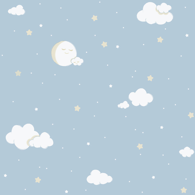 PAPEL P. 3 METROS AUTOADHESIVO INFANTIL. LUNA LLENA AZUL