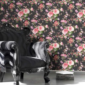 PAPEL PINTADO Flor clásica Negro
