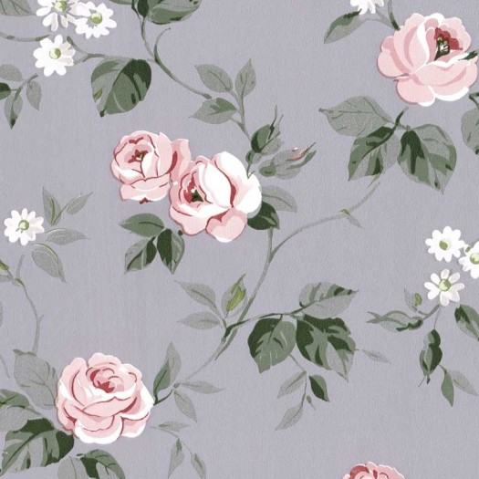 PAPEL PINTADO Flor mediana Gris y Granate